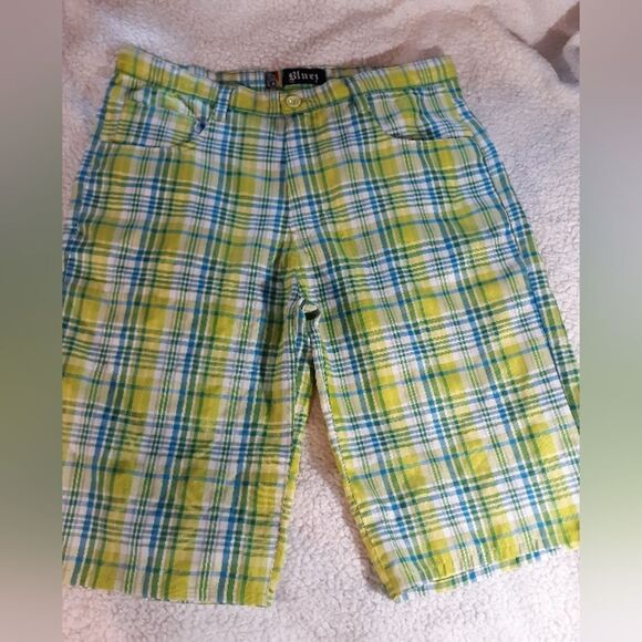 Bluez green/blue plaid shorts - Picture 1 of 3